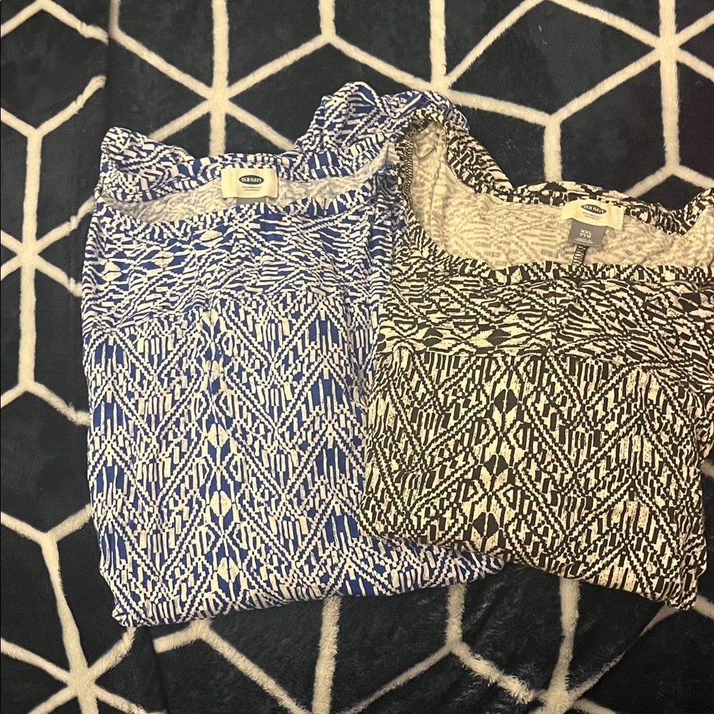 Old Navy Blue and Black Geometric Tops